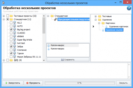 Окно программы: Обработка нескольких проектов