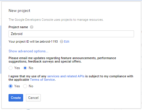 Создание новго проекта в Google API